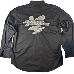 Harley Davidson Embroidered Button Down Shirt‎ Black Eagle Long Sleeve Mens L